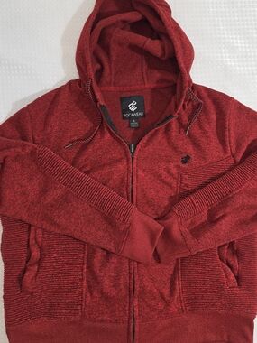 Rocawear Men’s Full-Zip Hoodie – Marled Red (Size XL)